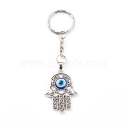 Alloy Enamel Keychain, with Iron Split Key Rings, Hamsa Hand with Evil Eye, Blue, Antique Silver, 10.1cm(KEYC-JKC00247-01)