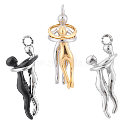 3Pcs 3 Colors 304 Stainless Steel Pendants, Human Huging, Mixed Color, 37.5x13mm, Hole: 3.4mm, 1pc/style(STAS-UN0037-95)