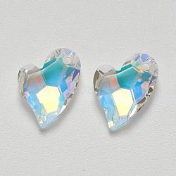 K9 Glass Rhinestone Pendants, Imitation Austrian Crystal, Faceted, Heart, Crystal AB, 17x12x5mm, Hole: 1.6mm(GLAA-F083-01A-05)