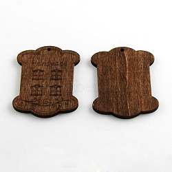 Dyed Rectangle Wood Pendants, Coconut Brown, 68x54x4mm, Hole: 3mm(WOOD-R240-11)