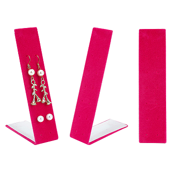 12-Hole Foldable Iron Cover Wool Earring Display Stands, Earring Organizer Holder, L-Shaped, Hot Pink, 21.1x3.3x0.15cm, Hole: 0.7mm