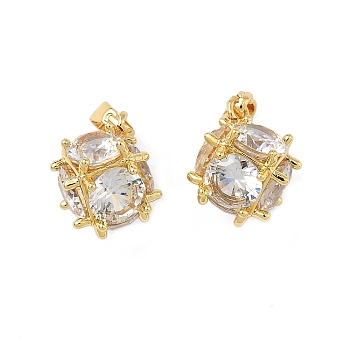 Brass Micro Pave Cubic Zirconia Pendants, Cube Shape Charms, Lead Free & Cadmium Free, Long-Lasting Plated, Rack Plating, Golden, 13.5x10x10.5mm, Hole: 4x2.5mm