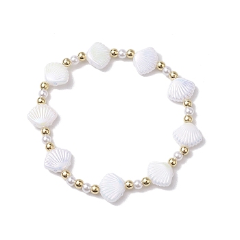 Shell Shape Plastic Stretch Bracelets, Summer Beach Bracelets for Women, White, Inner Diameter: 2-1/8 inch(5.3cm)