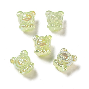UV Plating Rainbow Iridescent Acrylic Beads, Baby Girl with Bear Clothes, Green Yellow, 17.5x16.5x14mm, Hole: 3.5mm