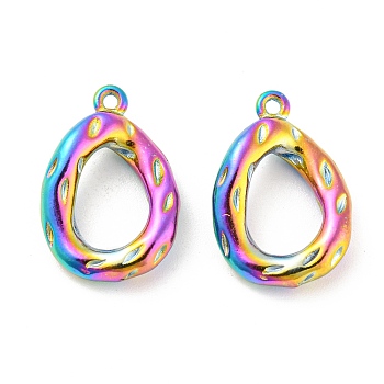304 Stainless Steel Pendants, Teardrop Charms, Rainbow Color, 19x13x3mm, Hole: 1.2mm