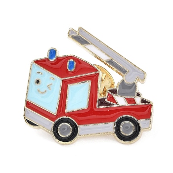 Cartoon Vehicle Theme Enamel Pin, Light Gold Alloy Brooch for Backpack Clothes, Crane, FireBrick, 26x28.5x1.5mm