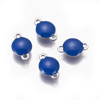 304 Stainless Steel Enamel Links connectors, Enamelled Sequins, Flat Round, Stainless Steel Color, Marine Blue, 12x8x4mm, Hole: 1.4mm