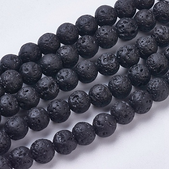 Natural Lava Rock Beads Strands, Dyed, Round, Black, 6.5~7mm, Hole: 1mm, about 62pcs/strand, 15.3 inch(39cm)