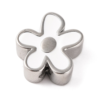 304 Stainless Steel Enamel Beads, Flower, White, 16x15.5x6mm, Hole: 1.6mm