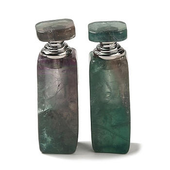 Natural Fluorite Dropper Perfume Bottle, with Stainless Steel Color Tone 304 Stainless Steel Findings, SPA Aromatherapy Essemtial Oil Empty Bottle, 2.35~2.4x2.4~2.45x8.1~8.4cm