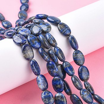 Natural Lapis Lazuli Beads Strands, Flat Oval, 14x10x4~5mm, Hole: 0.7mm, about 28~29pcs/strand, 15.35''~15.55'(39~39.5cm)