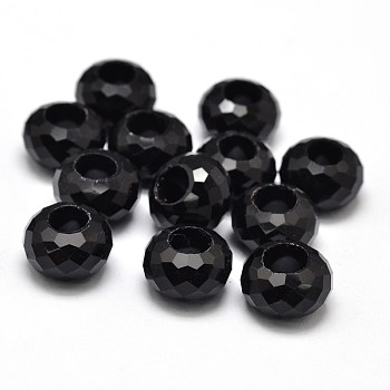 Glass Rondelle Faceted Beads, Large Hole Beads, Black, 14x9mm, Hole: 6mm