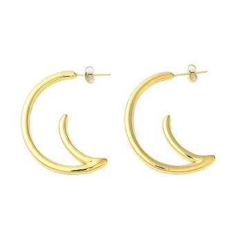 Ion Plating(IP) 304 Stainless Steel Stud Earrings, Real 18K Gold Plated, Moon, 41x27x2.5mm