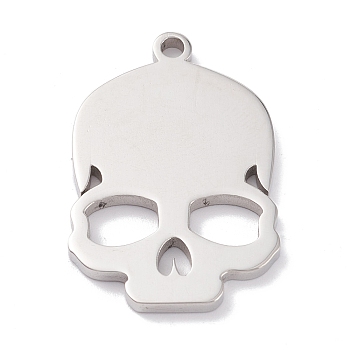 201 Stainless Steel Pendants, Laser Cut, Skull, Stainless Steel Color, 28x19x2mm, Hole: 2mm