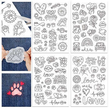 4 Sheets 11.6x8.2 Inch Stick and Stitch Embroidery Patterns, Non-woven Fabrics Water Soluble Embroidery Stabilizers, Paw Print, 297x210mmm
