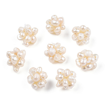Round Natural Cultured Freshwater Pearl Beads, Handmade Ball Cluster Beads, Beige, 10~11mm, Hole: 0.5mm