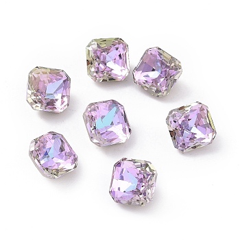K5 Glass Rhinestone Cabochons, Pointed Back & Back Plated, Faceted, Square, Vitrail Light, 8x8x6mm