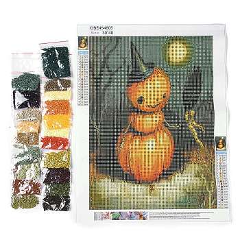 Halloween DIY Diamond Painting Kit, Including Acrylic Rhinestones Bag, Diamond Sticky Pen, Tray Plate, Glue Clay and Canvas, Pumpkin, 400x300x0.3mm