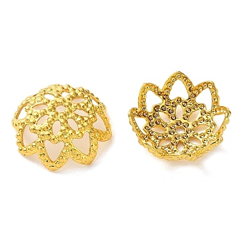 Brass Bead Caps, Flower, Cadmium Free & Lead Free, Rack Plating, Long-Lasting Plated, Real 18K Gold Plated, 11x4mm, Hole: 1.2mm