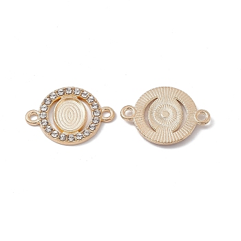 Alloy Cabochon Connector Settings, with Rhinestone, Flat Round Connector Charm, Light Gold, 17.5x24x2mm, Hole: 2mm, Oval Tray: 11x8mm