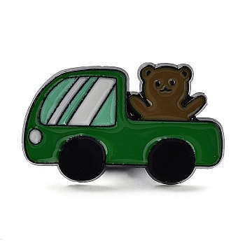 Bear Vehicle Enamel Pin, Alloy Brooch for Backpack Clothes, Dark Green, 19x31.5x2mm