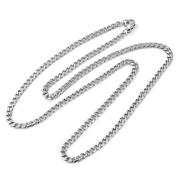 304 Stainless Steel Cuban Link Chain Necklace for Men Women, Stainless Steel Color, 19.69 inch(50cm)