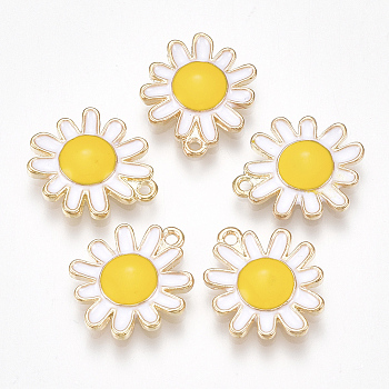 Alloy Pendants, with Enamel, Flower, Light Gold, White, 17x14x2.5mm, Hole: 1.2mm