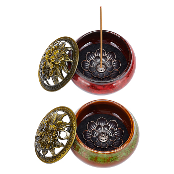 2 Sets 2 Colors Porcelain Incense Holders, Cone Incense Burner for Home Decoration, with 2Pcs Zinc Alloy Incense Burner Holder, Mixed Color