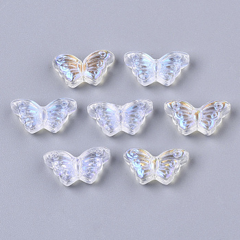 Transparent Glass Beads, AB Color Plated, Butterfly, Clear AB, 8x15x4mm, Hole: 1mm