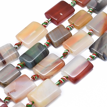Natural Agate Beads Strands, Dyed & Heated, rectangle, Colorful, 25~26x17~18x4~7mm, Hole: 2~2.5mm, about 12pcs/strand, 15.3 inch~15.7 inch(39~40cm)