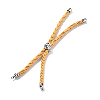 Twisted Nylon Cord Silder Bracelets, Link Bracelet Making for Connector Charm, with Long-Lasting Plated Platinum Brass Cord End & Alloy Tree of Life, Gold, 8-3/4~8-7/8 inch(22.2~22.6cm), Hole: 2mm