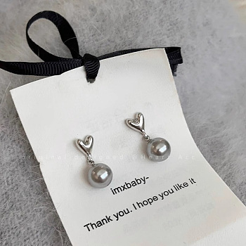 Alloy Stud Earrings, Heart, Platinum