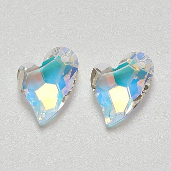 K9 Glass Rhinestone Pendants, Imitation Austrian Crystal, Faceted, Heart, Crystal AB, 17x12x5mm, Hole: 1.6mm