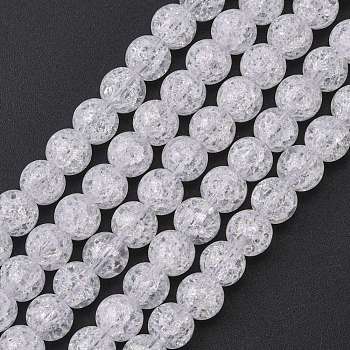 Synthetic Crackle Quartz Beads Strands, Round, Clear, 6mm, Hole: 1mm, about 66pcs/strand, 15.7 inch