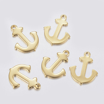 304 Stainless Steel Pendants, Anchor, Golden, 16x13x1mm, Hole: 1.5mm