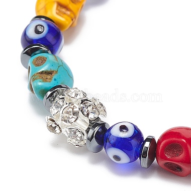 Lampwork Evil Eye & Dyed Synthetic Turquoise(Dyed) Skull Beaded Stretch Bracelets(BJEW-JB08922)-5