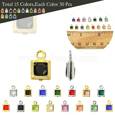 30Pcs 15 Colors Square Rack Plating Brass Glass Charms(KK-FS0001-40)-5