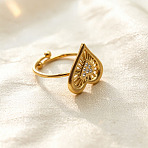 304 Stainless Steel Rhinestone Cuff Open Rings, Heart, Golden, 18mm(RJEW-H269-02G)