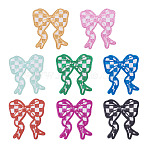 8Pcs 8 Colors Polyester Clothing Patches, Bowknot with Checkerboard Pattern, Mixed Color, 96x83x1.5mm, 1pc/color (DIY-TA0015-31)