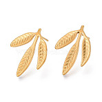 Ion Plating(IP) 304 Stainless Steel Leaf Stud Earrings for Women, Real 18K Gold Plated, 23x18mm, Pin: 0.7mm(EJEW-F300-11G)