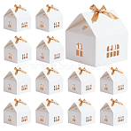 House Shaped Kraft Paper Folding Gift Box with Hollow Window and Ribbon, White, 12.5x12.5x13.5cm(AJEW-WH0166-88B)