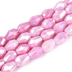 Anti-Tarnish Electroplate Glass Beads Strands, Imitation Gemstone, Teardrop, AB Color Plated, Faceted, Two Tone, Hot Pink, 8~8.5x6mm, Hole: 1mm, about 45~46pcs/strand, 14.57~14.96''(37~38cm)(GLAA-T025-13A-06)
