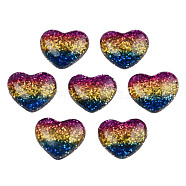 Resin Cabochons, with Glitter Powder, Heart, Colorful, 13.5x16x4.5mm(CRES-Q197-48)