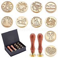 CRASPIRE DIY Stamp Making Kits, Including Pear Wood Handle and Brass Wax Seal Stamp Heads, Golden, Brass Wax Seal Stamp Heads: 10pcs(DIY-CP0004-24A)