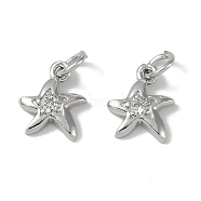 Brass Micro Pave Clear Cubic Zirconia Pendants, Star, with Jump Ring, Platinum, 12x10x2mm, Hole: 5.5mm(KK-S367-15B)