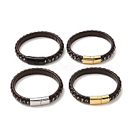 Leather & 304 Stainless Steel Rope Braided Cord Bracelet with Magnetic Clasp for Men Women, Mixed Color, 8-5/8 inch(21.8cm)(BJEW-C021-14)