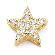 Brass Micro Pave Clear Cubic Zirconia Slide Charms, Star, Golden, 12x12.5x4.5mm, Hole: 8x1.5mm and 3x2mm(ZIRC-P085-03G)