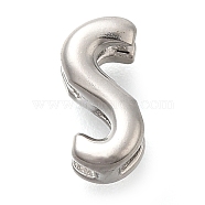 304 Stainless Steel Slide Charms, Stainless Steel Color, Letter S, 9x4.5x4.5mm, Hole: 3.5x1.5mm(STAS-B075-37P-S)