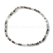 2mm Natural Tourmalinated Quartz Faceted Round Beaded Stretch Bracelets for Women, Inner Diameter: 2 inch(5cm)(BJEW-JB10843-03)