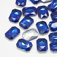 Pointed Back Glass Rhinestone Cabochons, Faceted, Rectangle Octagon, Sapphire, 10x8x3.5mm(RGLA-T079-8x10mm-11)